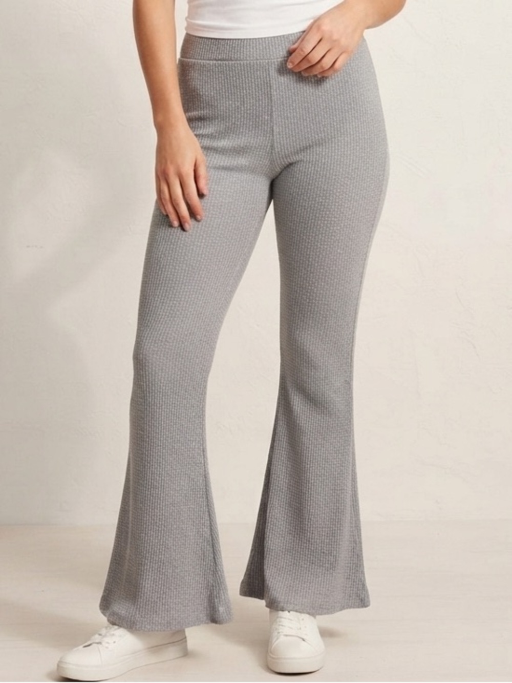 Aerie Sz M Grey Waffle Pull On Lounge Casual Flare Pants